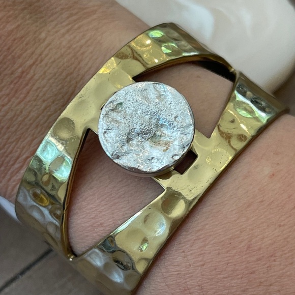 Rustic Cuff Jewelry - Rustic Cuff Hammered Two Tone Bracelet, Silver & Gold, Retired, Casual, Wearable